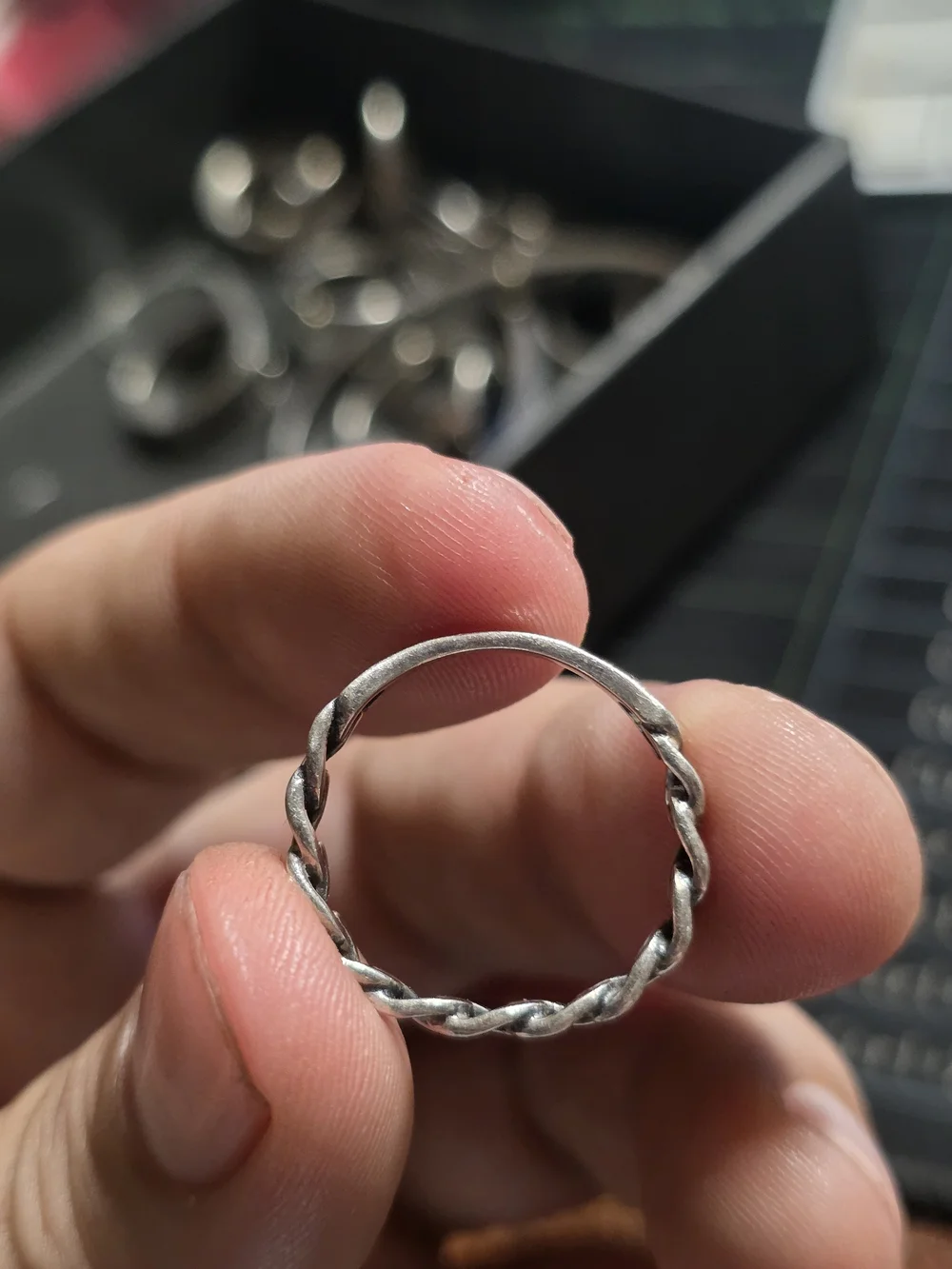 Sterling Silver Link Ring with Cuban Accent